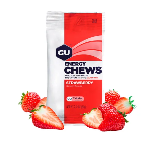 GU Energy Chews Strawberry aminoácidos y electrolitos en gomitas